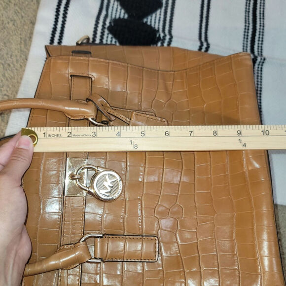 Michael Kors Hamilton Embossed-Leather Satchel in Acorn - Picture 14 of 16